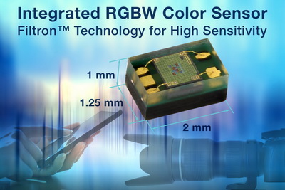 Vishay推出具有I2C接口的小尺寸、集成式、高性能RGBW颜色传感器