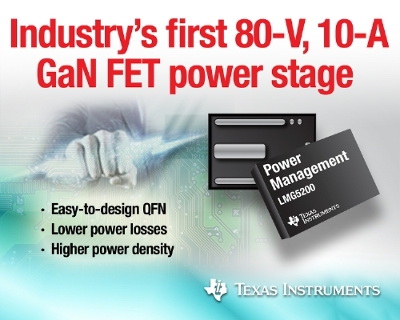 德州仪器将GaN功率元件和驱动器集成在小型封装内
