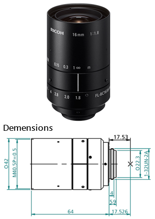 理光将推出16mm焦距的工业相机用广角镜头RICOH FL BC1618-9M